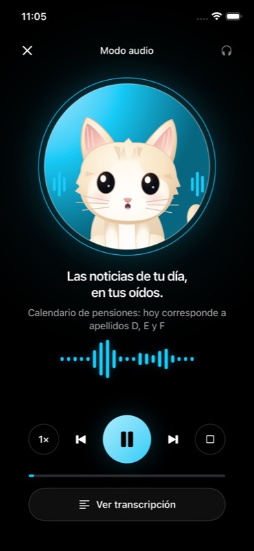 Vista de Al Día AI para leer o escuchar tu resumen
