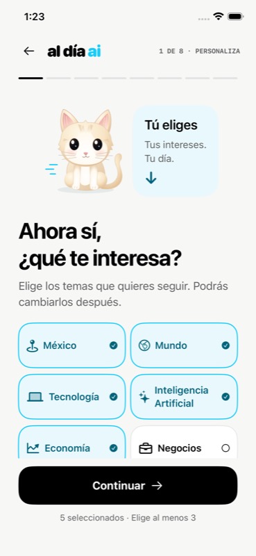 Selección de intereses: México, mundo, tecnología, economía y más